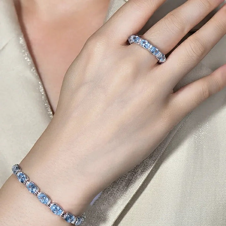 Ocean Blue Elegance 18K White Gold Aquamarine Halo Diamond Bracelet