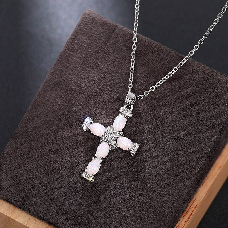 Opal Radiance Cross Necklace