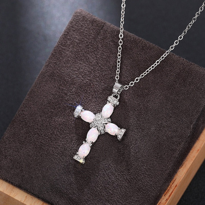 Opal Radiance Cross Necklace