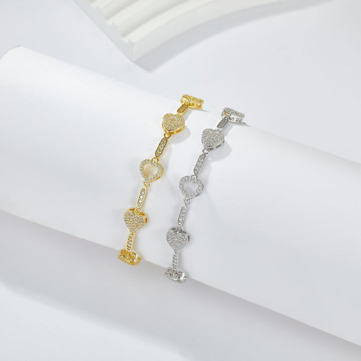 Sparkling Hearts 18K Gold/White Gold Diamond Link Bracelet