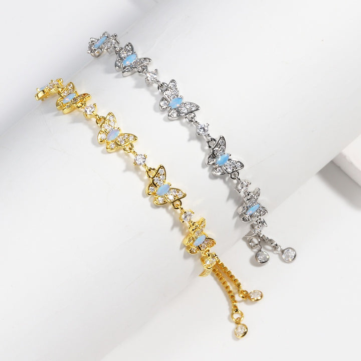 Butterfly Opal Adjustable Slider Bracelet 18K Gold/White Gold