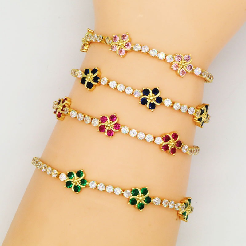 Five Petal Bloom 18K Gold Gemstone Tennis Bracelet