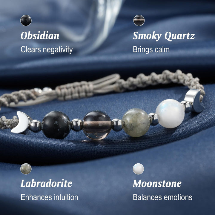 Natural Crystal Moon Phase Handwoven Bracelet