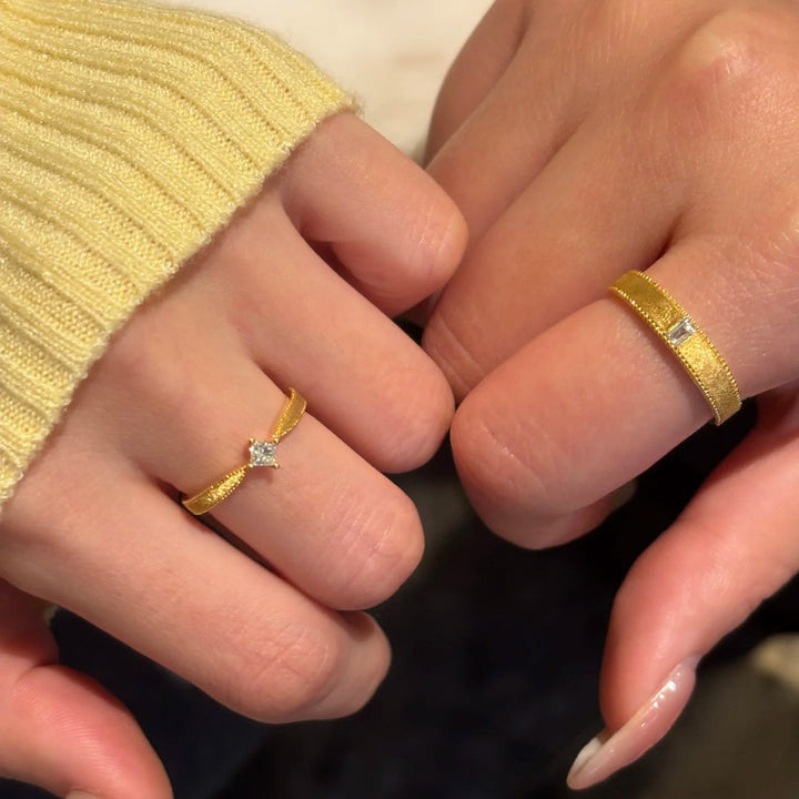 Woven Gold Promise Couple Rings