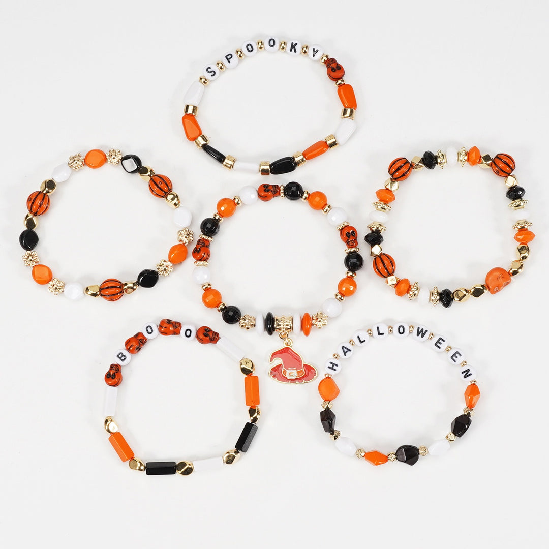 Halloween Spooky-Cute Party Multi-Layer Beaded Letter Stack Bracelet Set