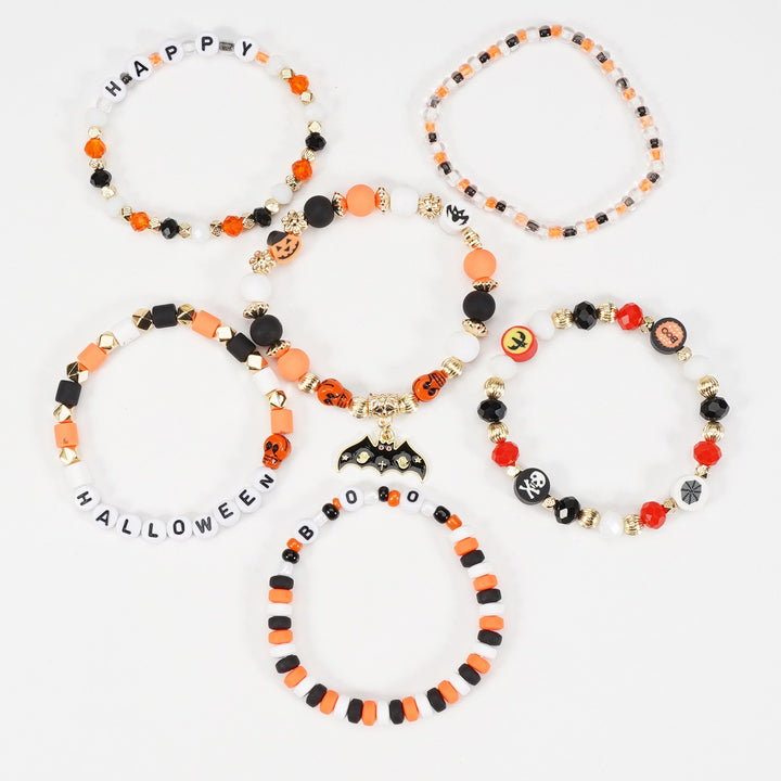 Halloween Spooky-Cute Party Multi-Layer Beaded Letter Stack Bracelet Set