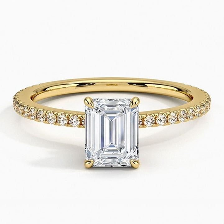 14K Gold Plated Emerald-Cut Pavé Ring