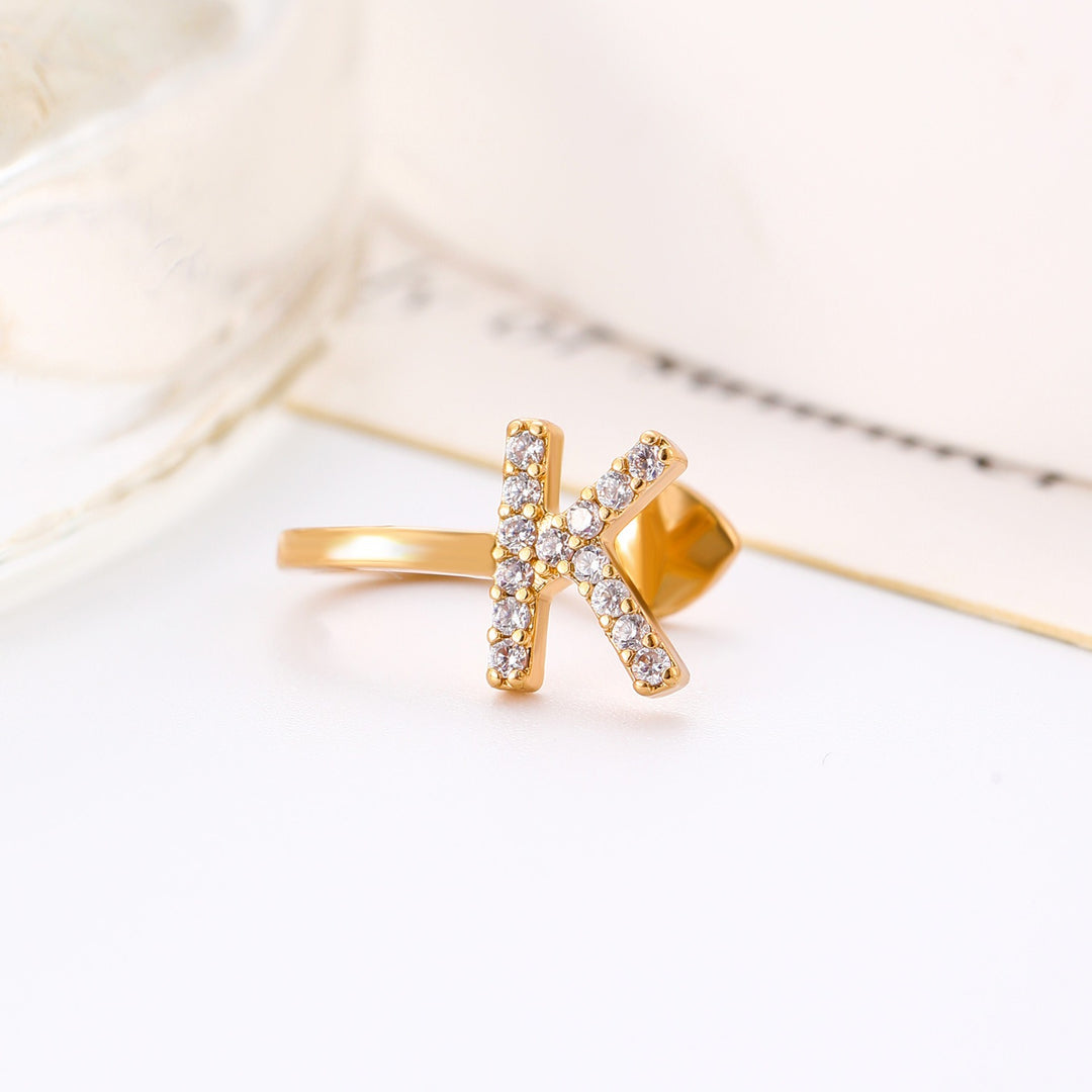 Trendy Minimalist CZ Initial Ear Cuffs / Studs