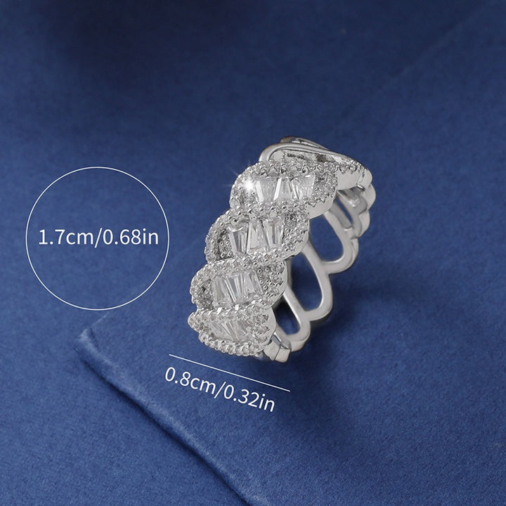 「Woven Starlight」S925 Sterling Silver Baguette CZ Hollow Ring