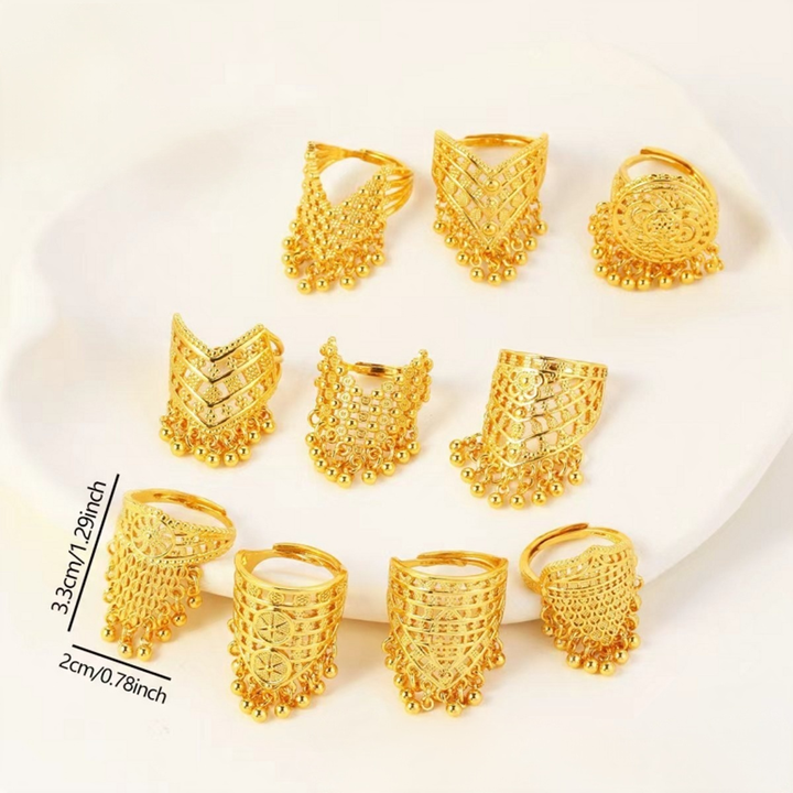 Gilded Cascade S925 Silver Gold-Plated Filigree Tassel Adjustable Ring