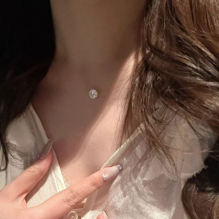 Invisible Clear Line Necklace Solitaire Round CZ Floating Pendant
