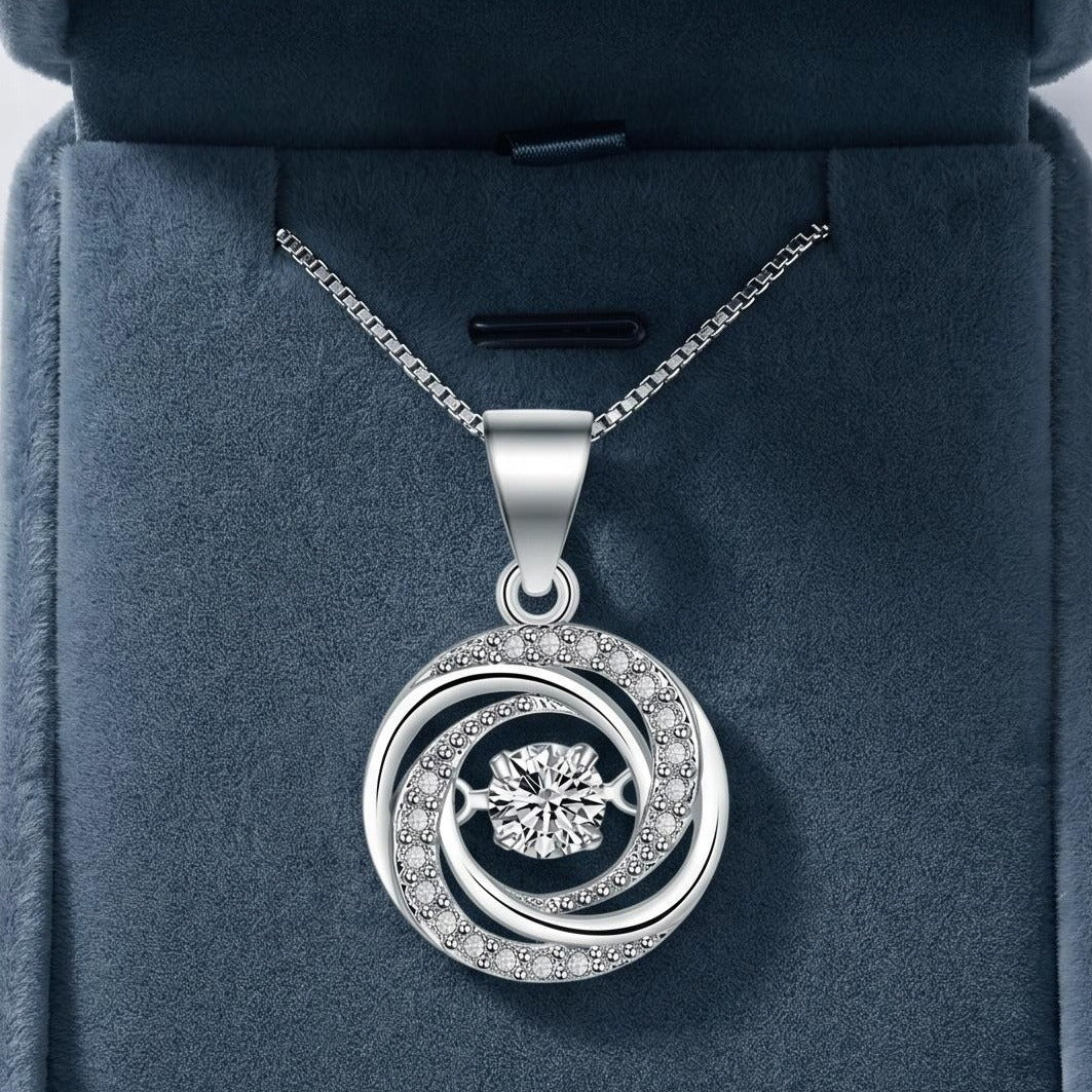 S925 Sterling Silver Swirl Halo Round CZ Necklace