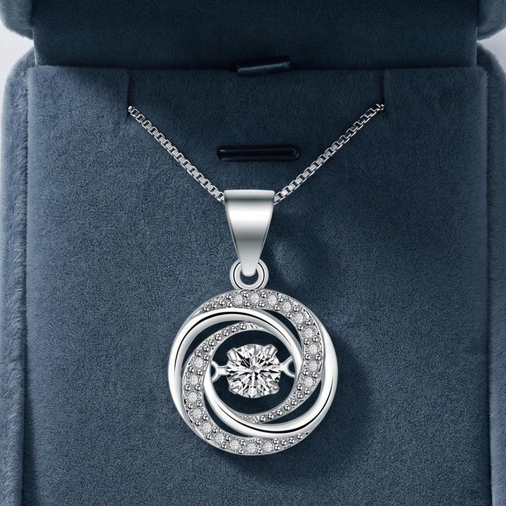 S925 Sterling Silver Swirl Halo Round CZ Necklace