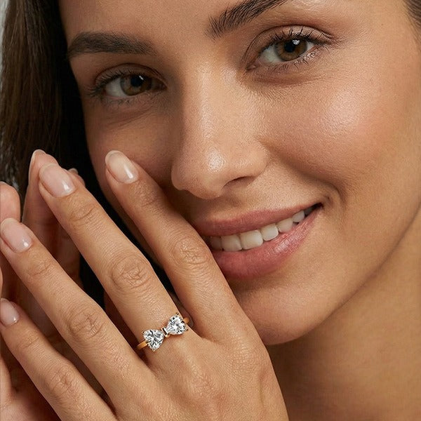 S925 Sterling Silver Double Heart Butterfly Ring Classic Elegant CZ Statement Ring