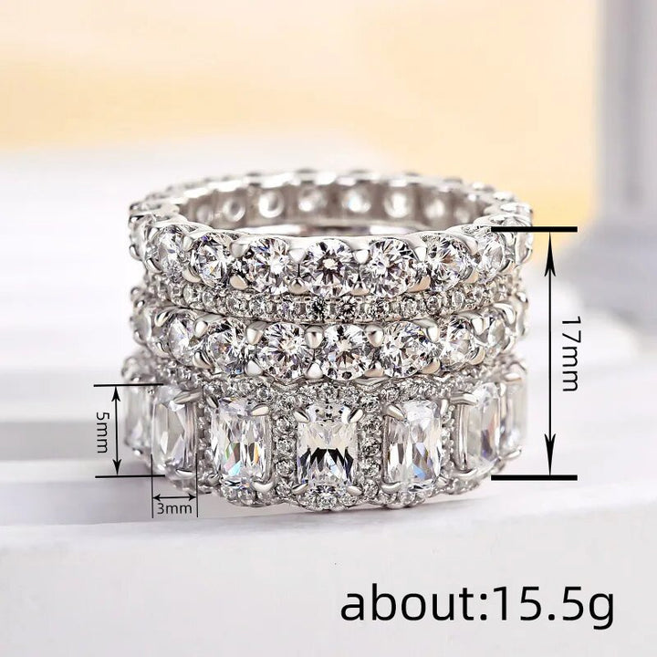 S925 Sterling Silver Emerald Cut 4-Piece Ring Set Luxe Full Eternity Stacking Set