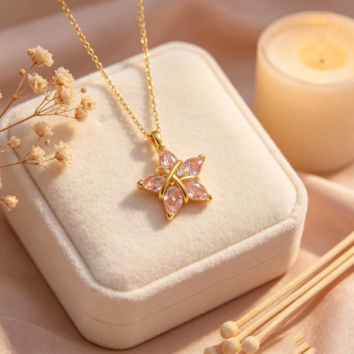 18K Gold & Silver French Vintage Five-Pointed Star Marquise Necklace