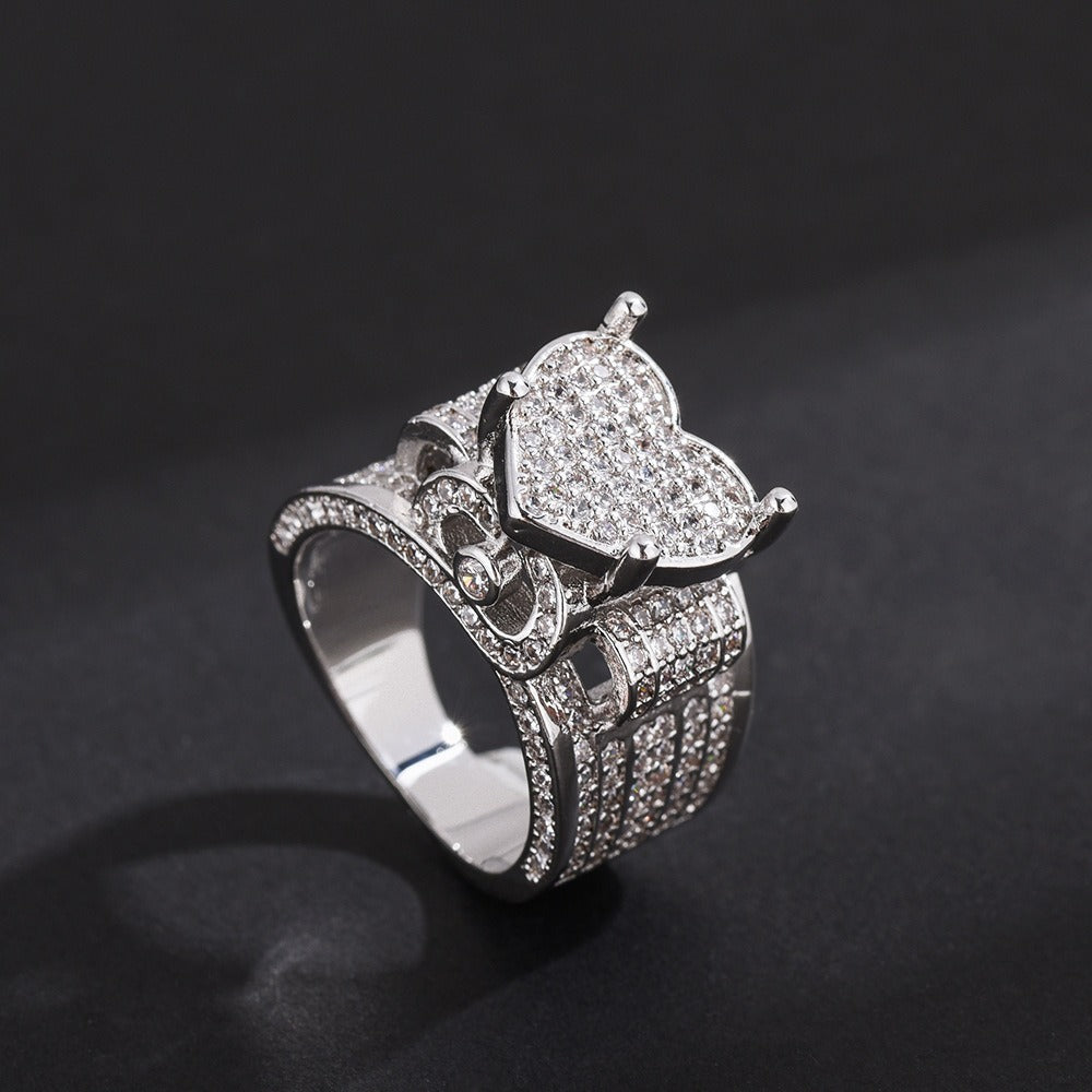 S925 Sterling Silver Iced-Out Heart Ring