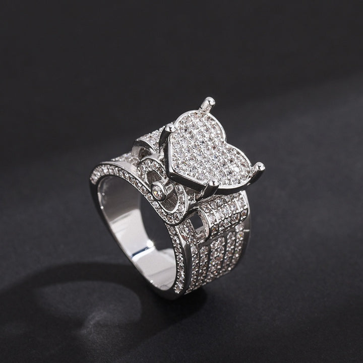 S925 Sterling Silver Iced-Out Heart Ring