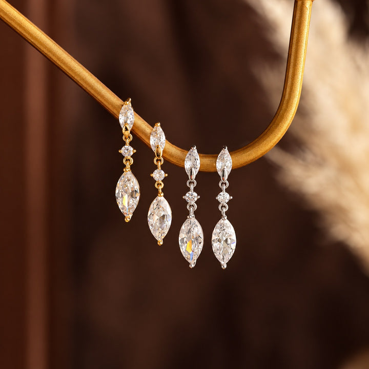 S925 Silver Dangle Earrings Classic Marquise Three-Stone Drop Earrings