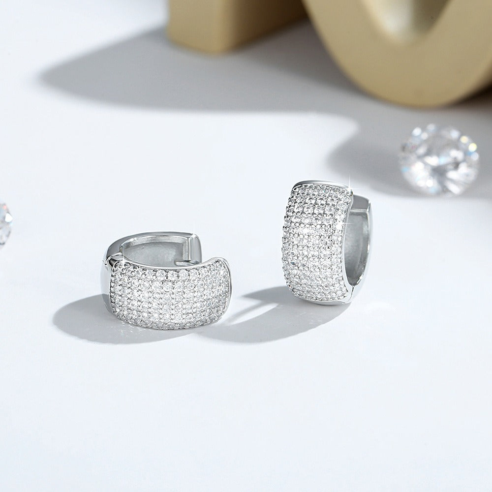 18K Gold & Silver Bold Pave Huggie Hoops
