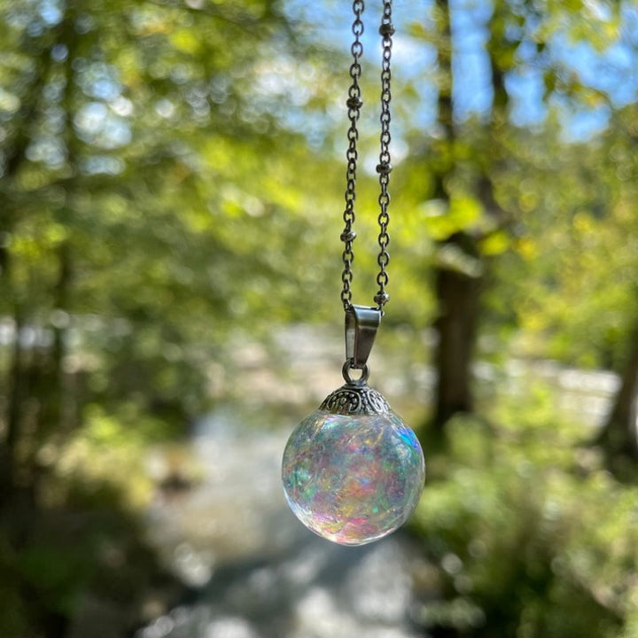Dreamy Microcosm · Iridescent Resin Sphere Pendant Necklace