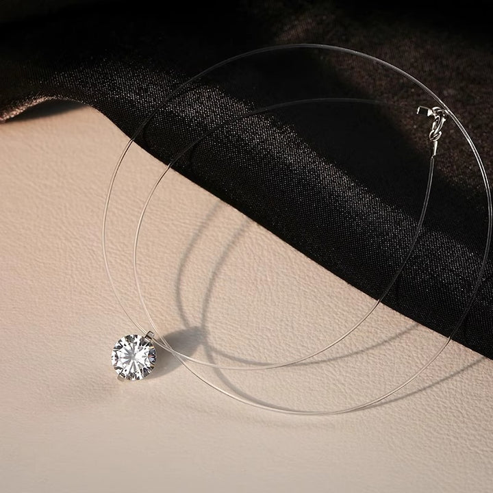 Invisible Clear Line Necklace Solitaire Round CZ Floating Pendant