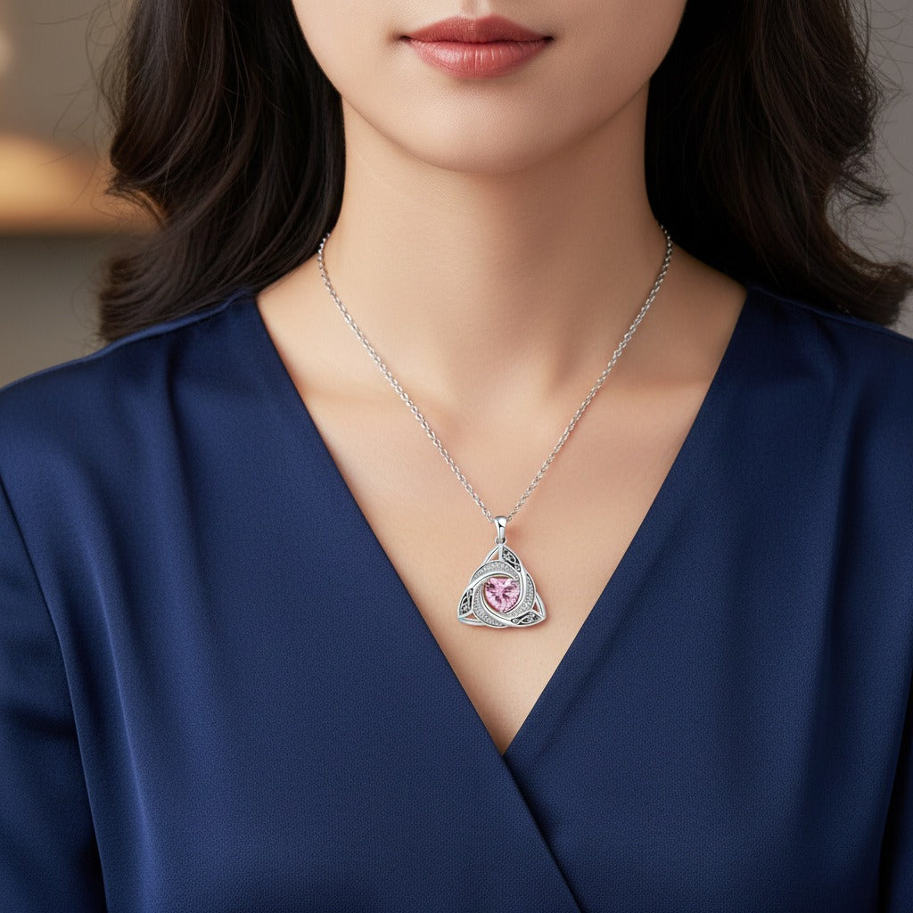 S925 Silver Celtic Knot Birthstone Necklace