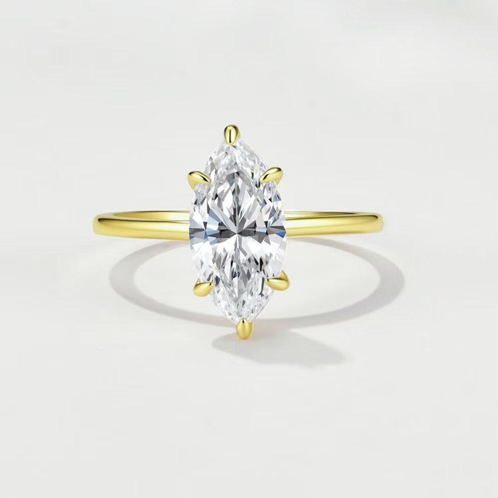 18K Gold Marquise Crown & Open Band Stackable Ring Set