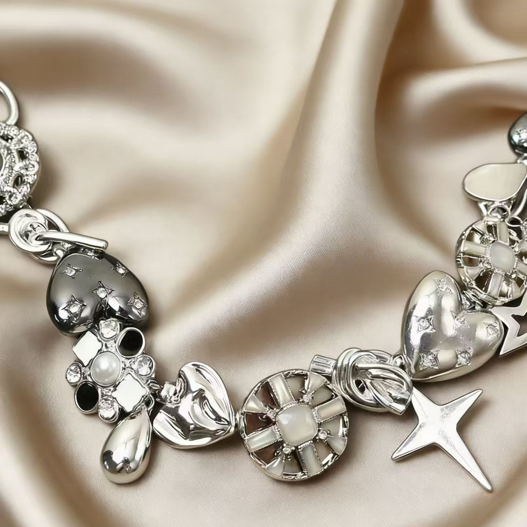 Y2K Sweet & Savage Silver Charm Necklace/Bracelet
