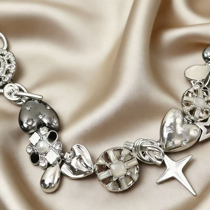 Y2K Sweet & Savage Silver Charm Necklace/Bracelet