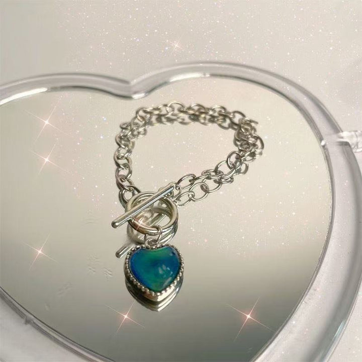 S925 Silver Color-Changing Heart Necklace Temperature Sensing Magic Pendant Bracelet