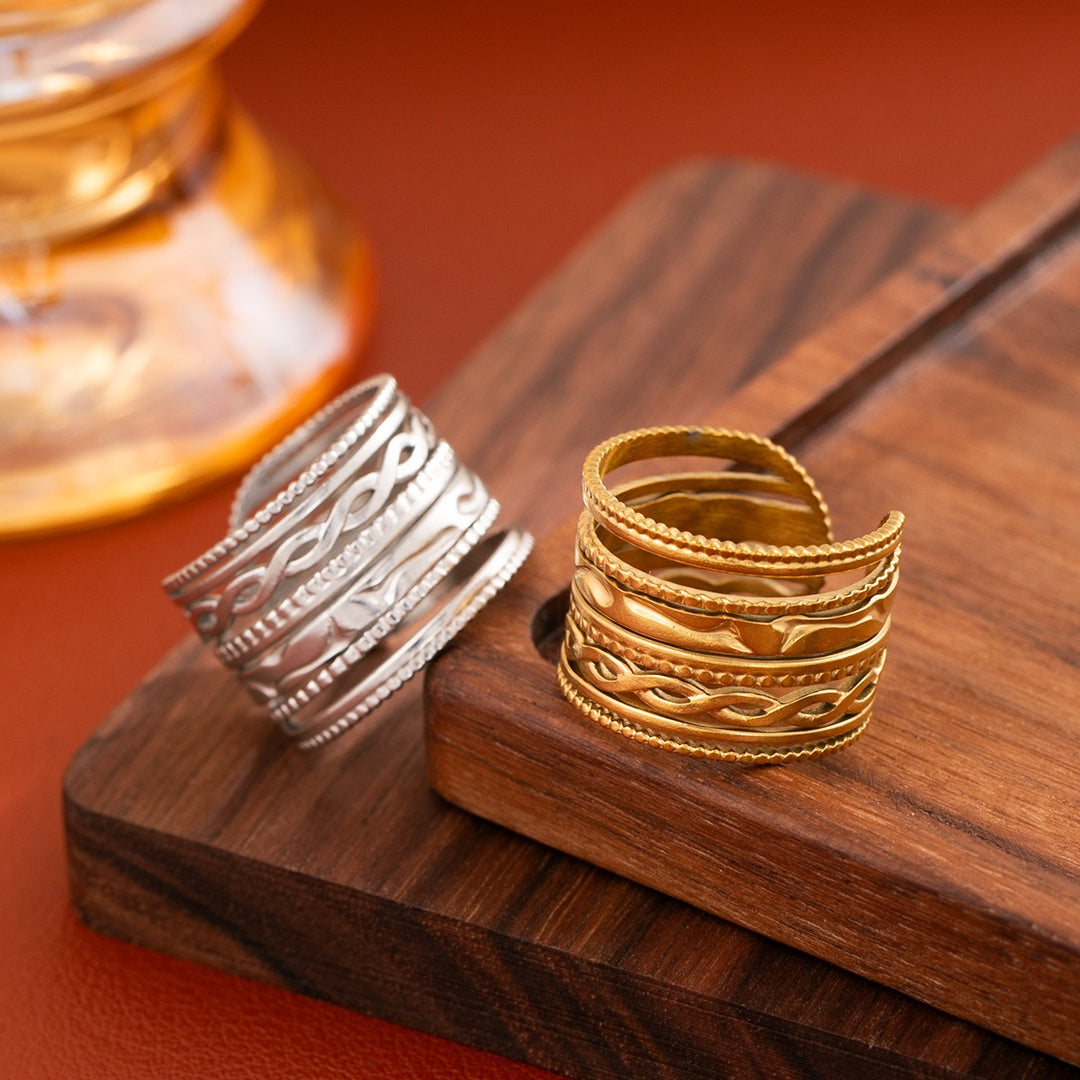 Vintage Braided Wide Band Ring Boho Stacked Look Adjustable Ring