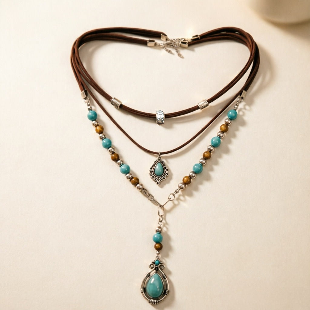 Vintage Western Turquoise Multi-Layer Necklace Set