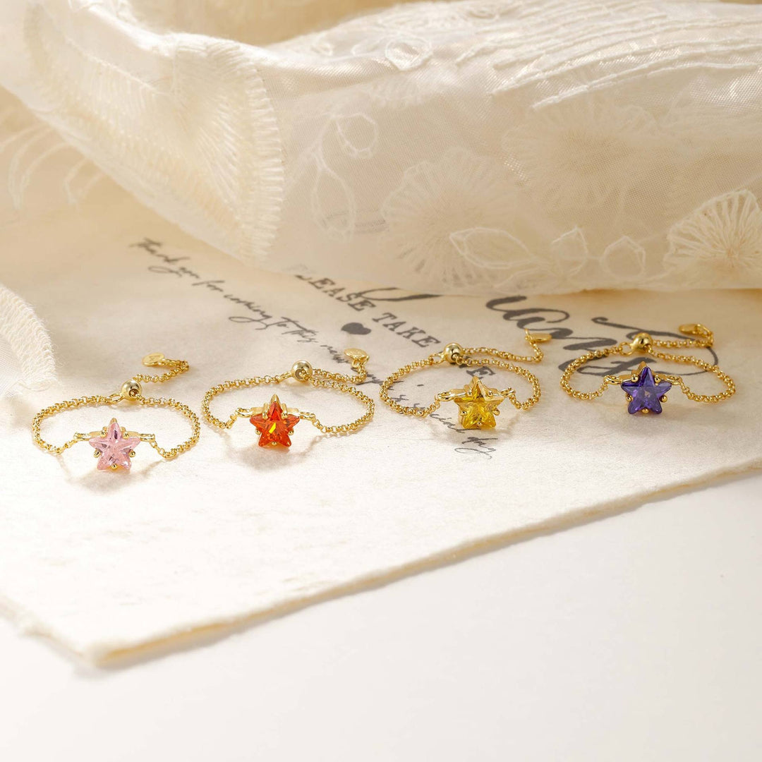 S925 Silver Star CZ Chain Link Adjustable Ring