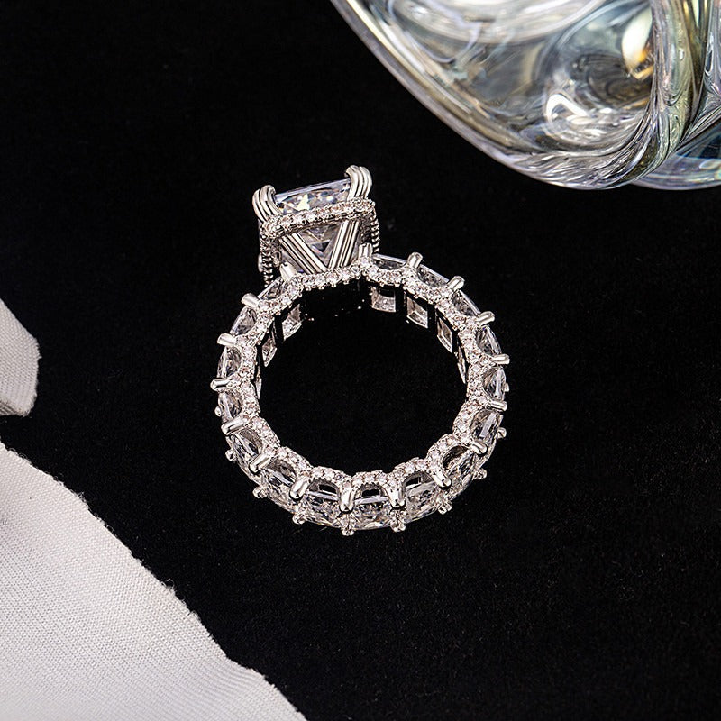 S925 Sterling Silver Radiant Cut Full Eternity Ring Vintage Luxe Wide Band Statement Ring