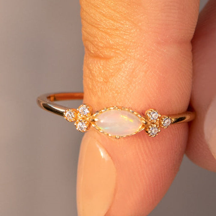 Blossom of Light Marquise Iridescent Opal Pavé Vintage Ring