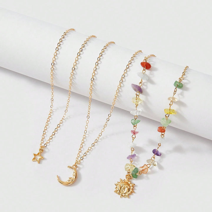 Vintage Celestial Sun Moon Star Beaded Necklace Set