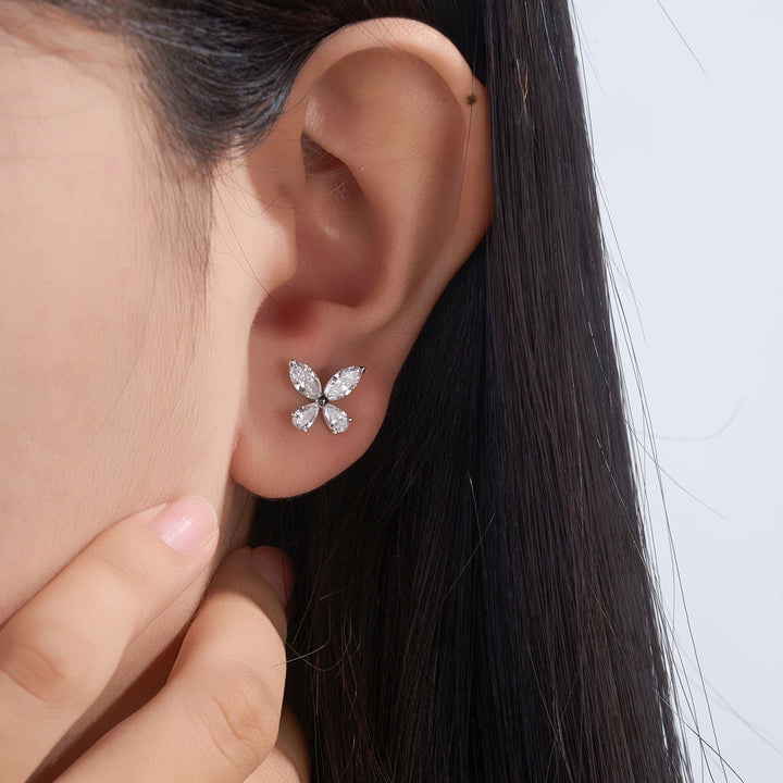 S925 Silver Butterfly & Four-Petal Stud Earrings