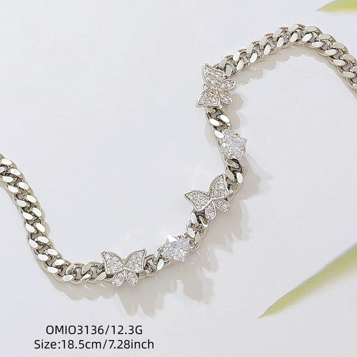 Y2K Sweet & Cool Pavé Butterfly Cuban Chain Bracelet