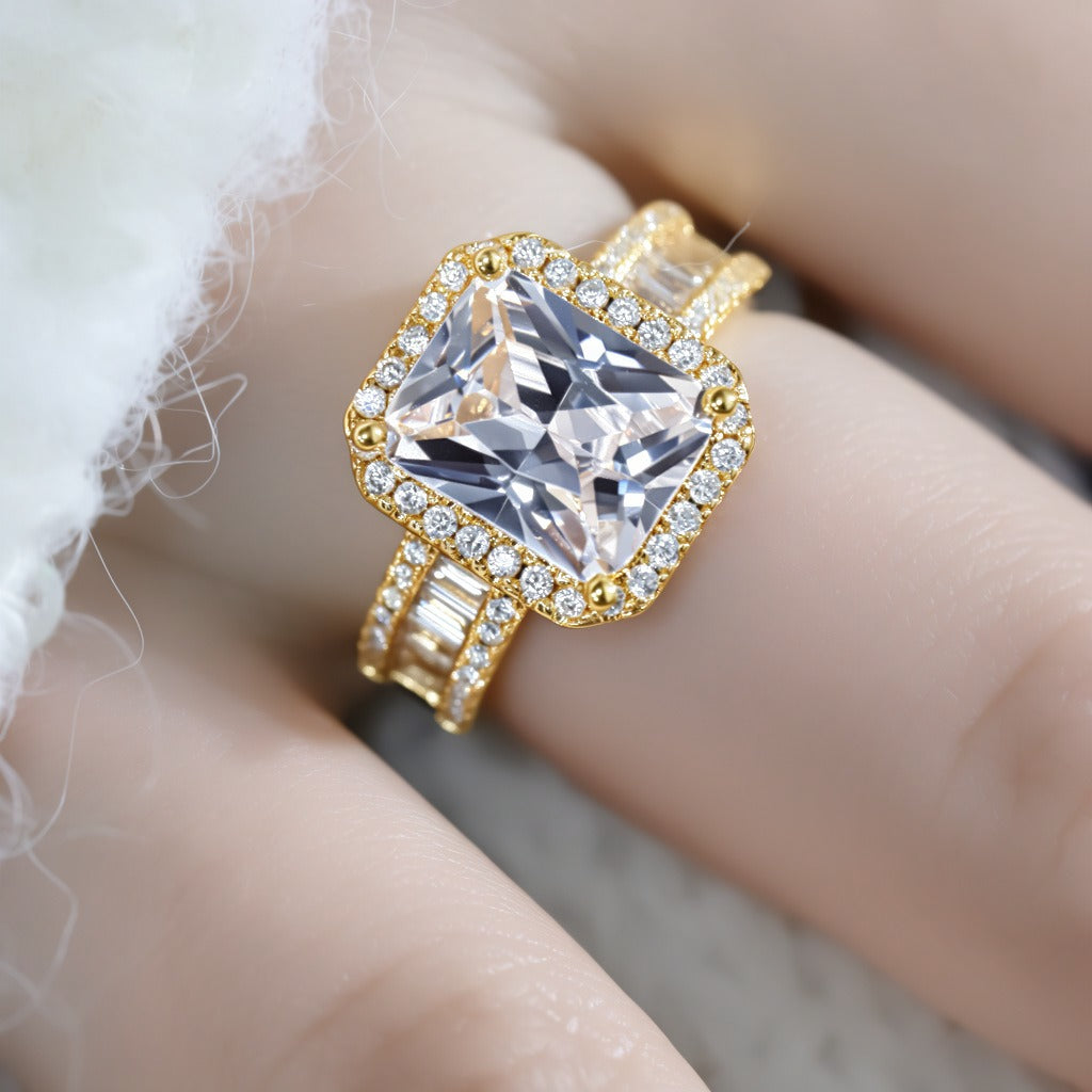 18K Gold Plated Cushion Cut Halo Ring