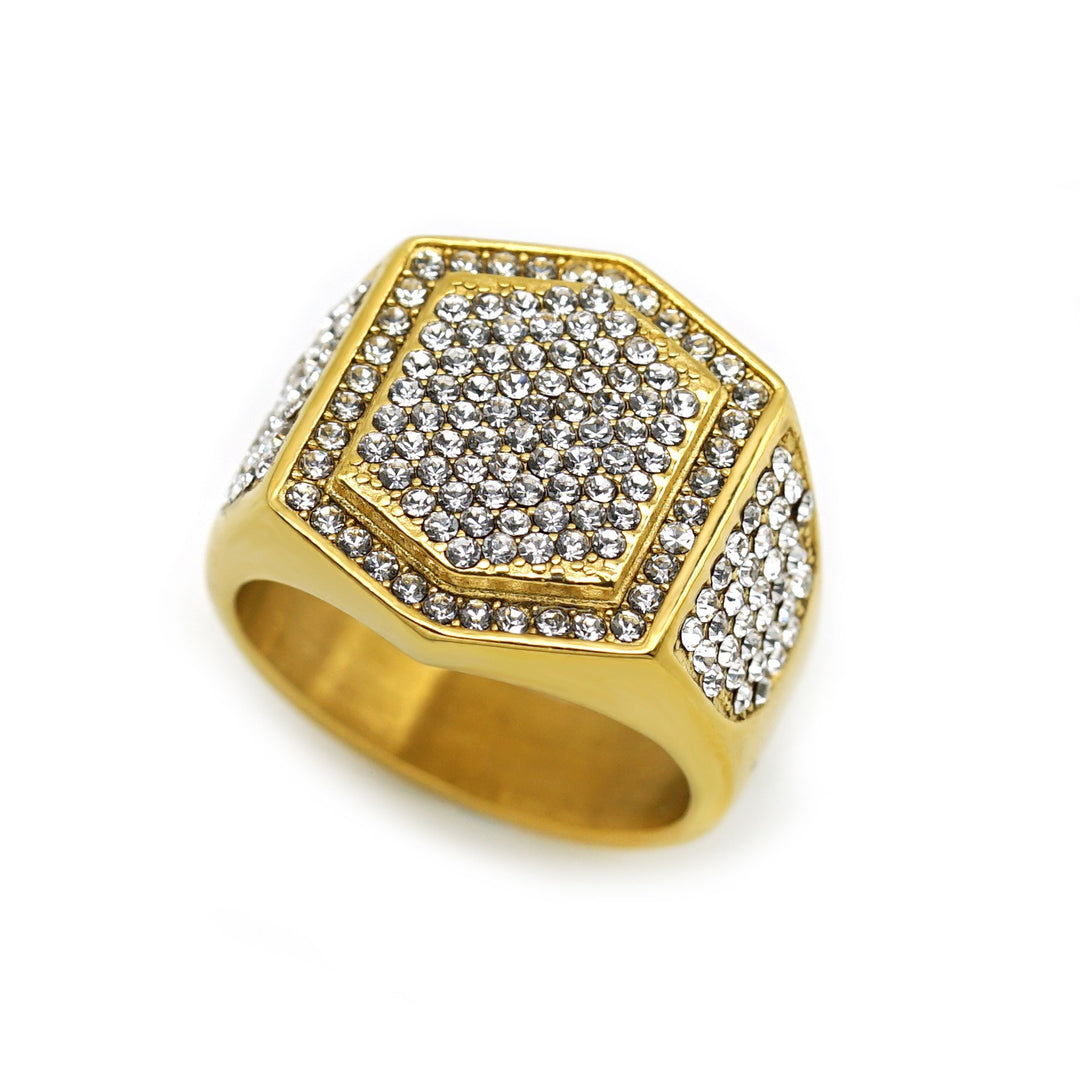 S925 Sterling Silver Iced Out Hexagon Signet Ring