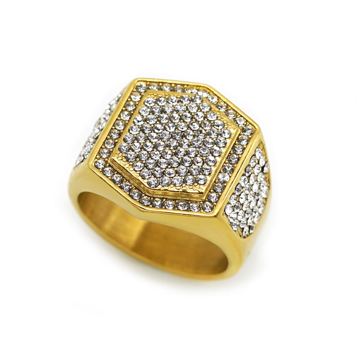S925 Sterling Silver Iced Out Hexagon Signet Ring