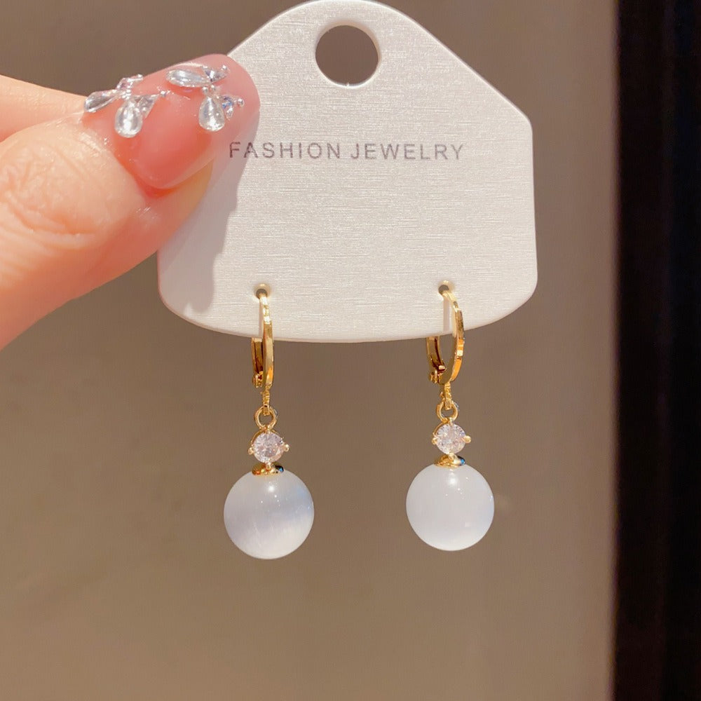 14K Gold Cat's Eye Drop Earrings