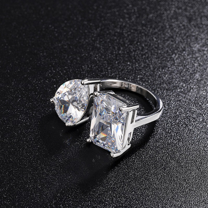 18K Gold Geometric Two-Stone Open Ring Asymmetrical Toi et Moi Ring