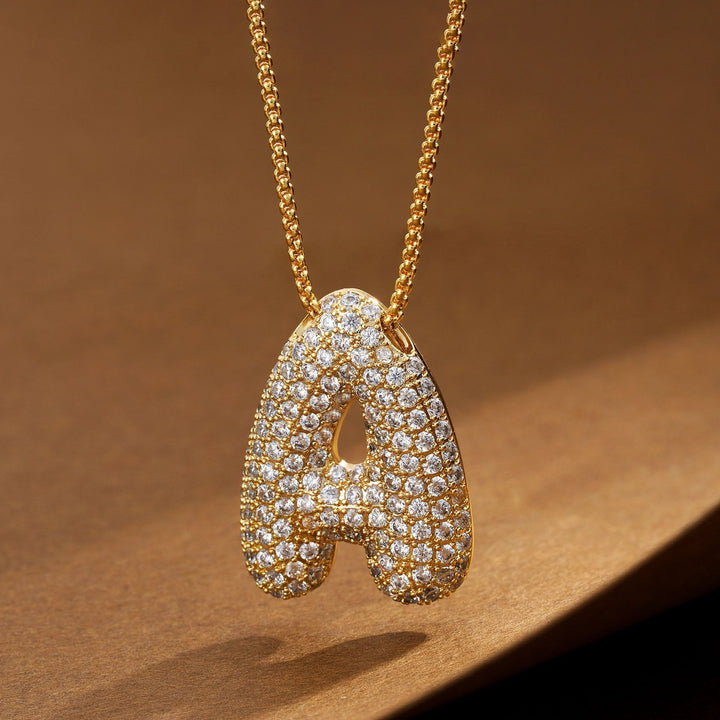 Bubble Pop Puffy 3D Micro-Pavé Crystal Letter Necklace