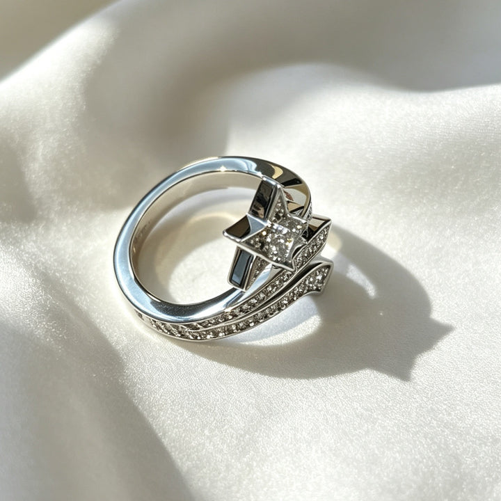 S925 Sterling Silver Shooting Star Pavé Ring Celestial Statement Ring