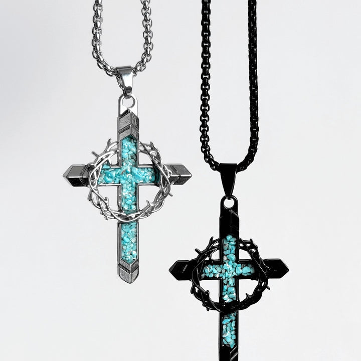 Vintage Gothic Turquoise Cross Necklace