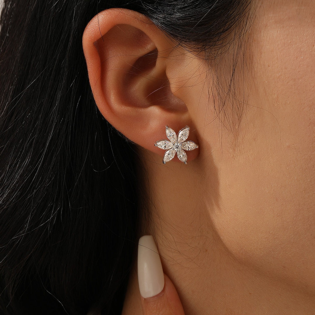 Six-Petal Marquise CZ Flower Stud Earrings
