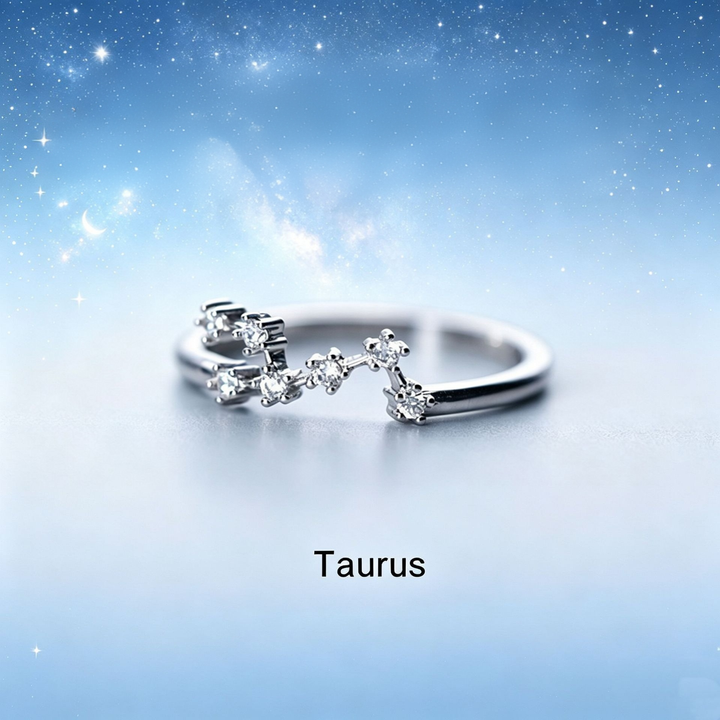 S925 Sterling Silver Zodiac Open Ring Constellation Pavé Ring