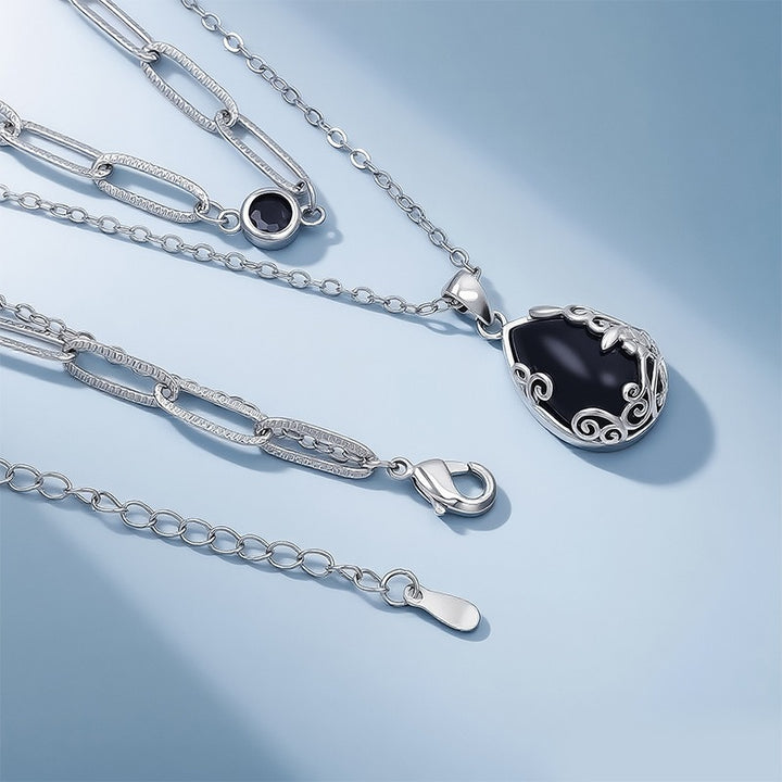 S925 Silver Vintage Black Obsidian Necklace
